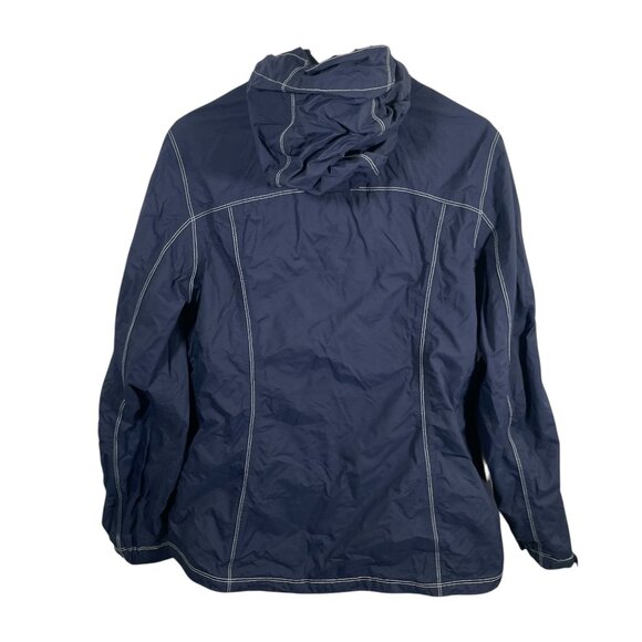 Eddie Bauer Rain Jacket Womens Large WeatherEdge Waterproof Hooded Blue Pockets - Picture 8 of 8